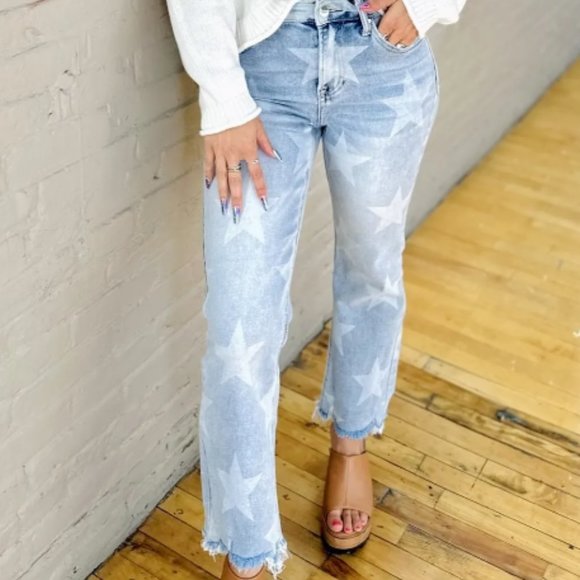 Risen Denim - RISEN STAR PRINT STRAIGHT LEG JEANS - nondistressed